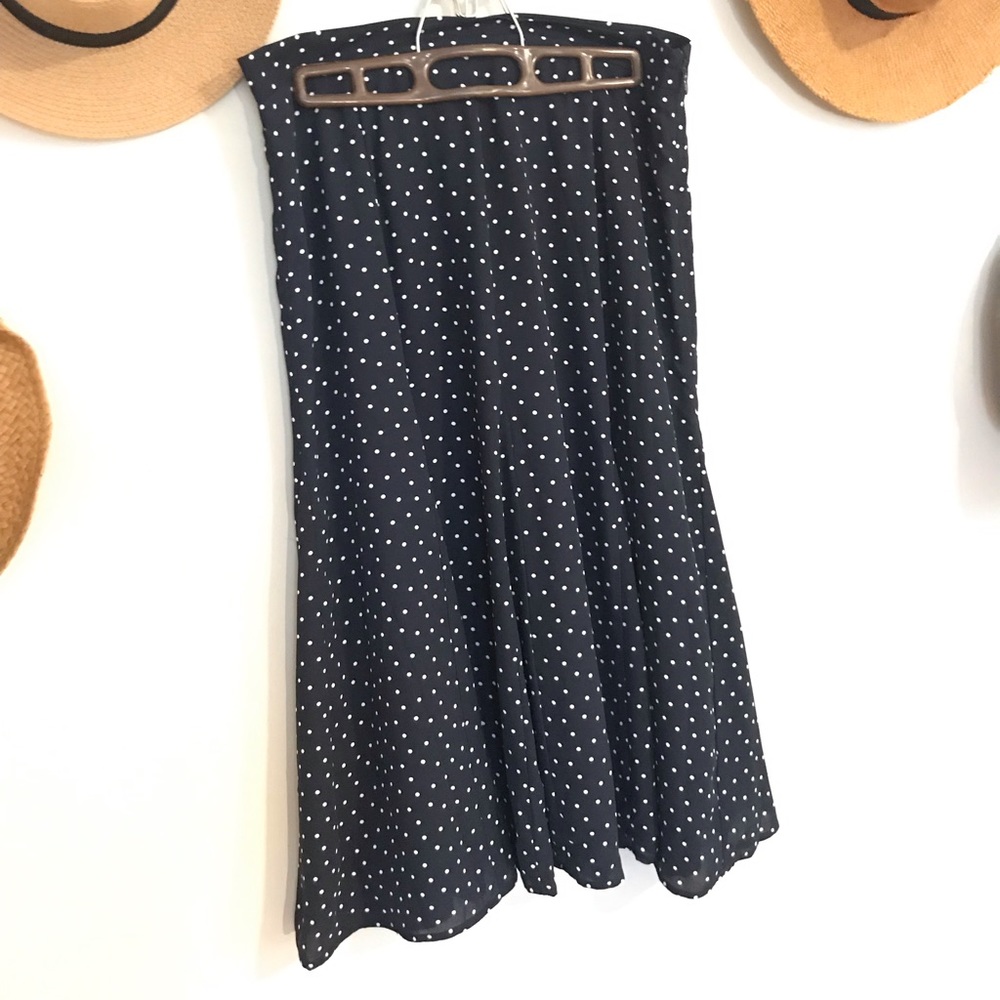 Loft navy and white polka dot midi skirt
